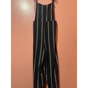 Women's Black Striped Wide-Leg Jumpsuit
